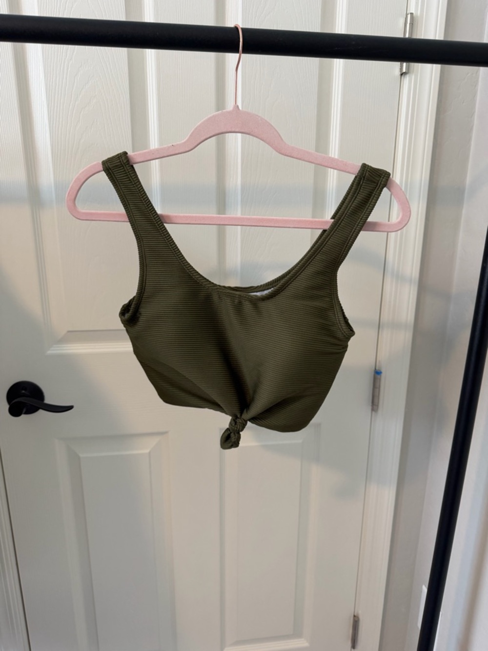 Ribbed Olive Knot-Front Bikini Top - Women